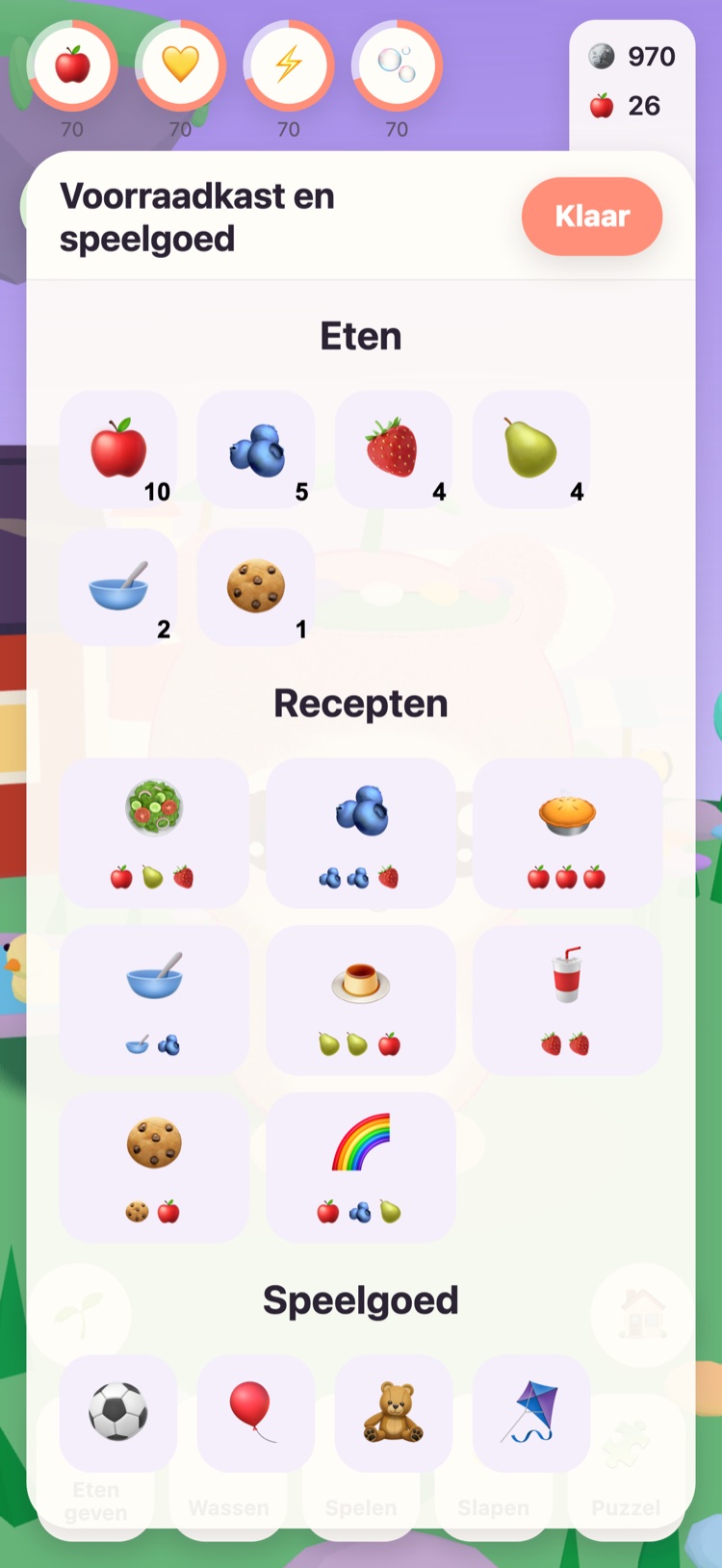 De voorraadkast: eten, acht recepten als plaatjes, en speelgoed