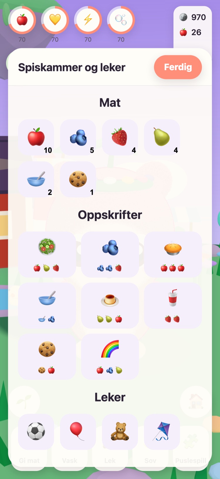 Spiskammeret: mat, åtte oppskrifter som bilder, og leker