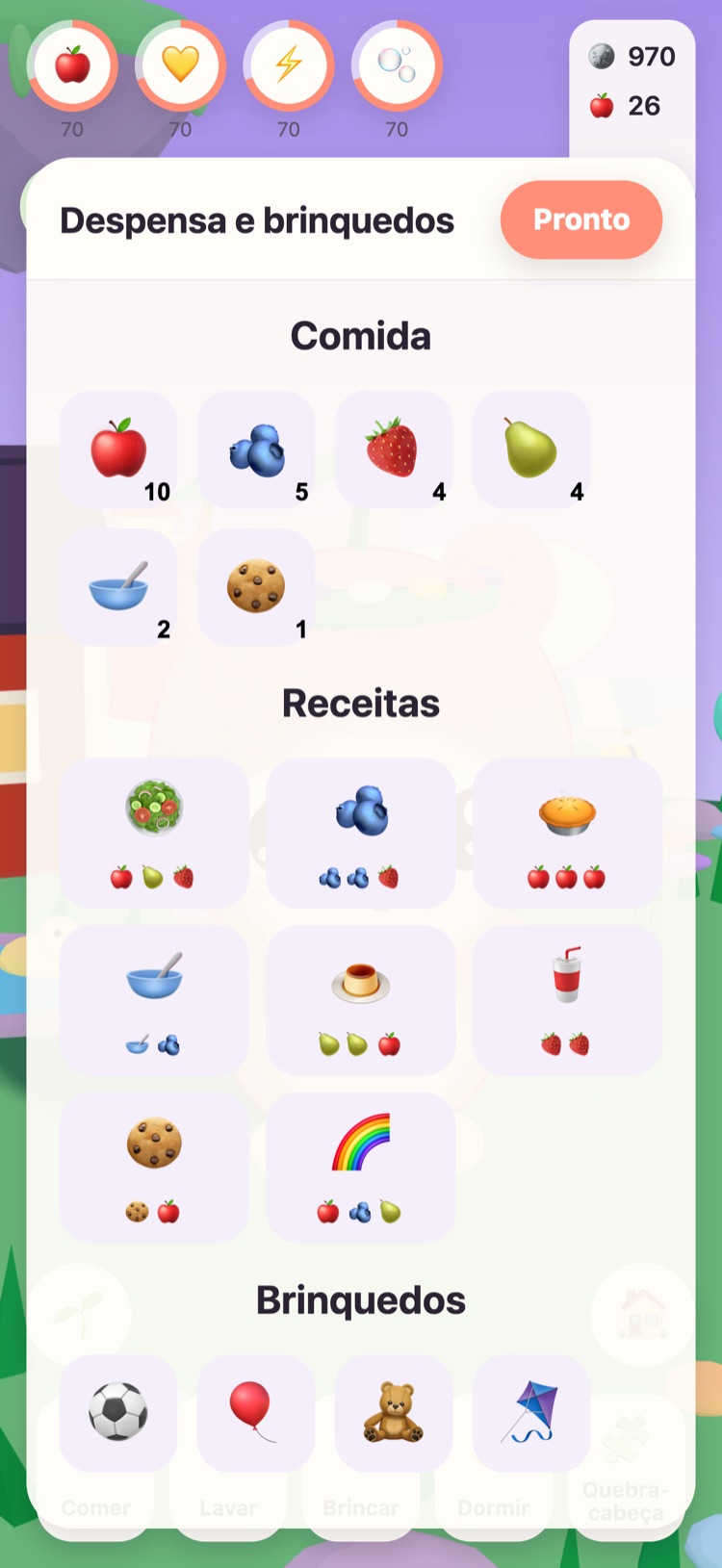 A despensa: comida, oito receitas em figuras e brinquedos